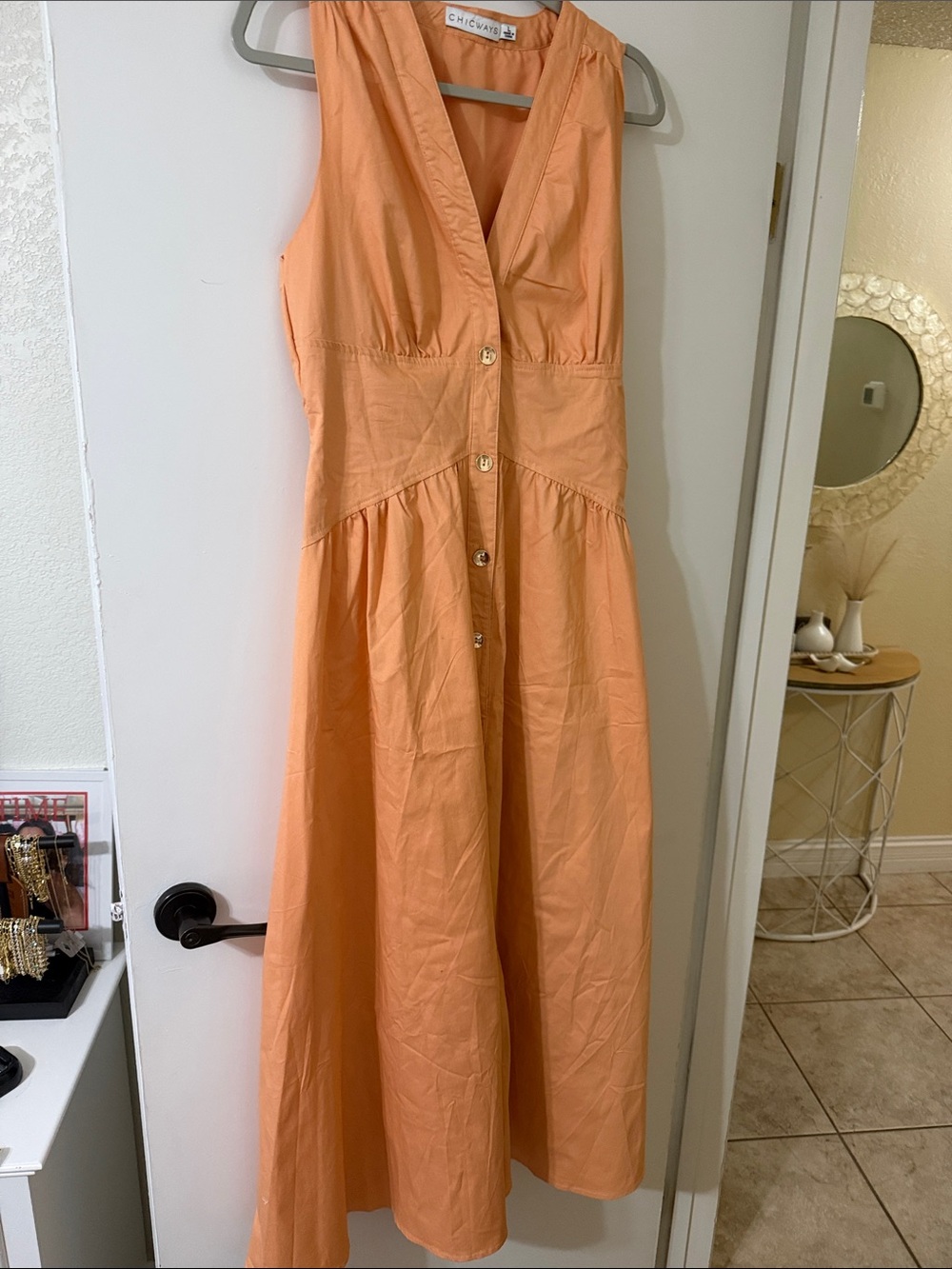 CHICWISH Coral Orange Sleeveless Button-Front Maxi Dress